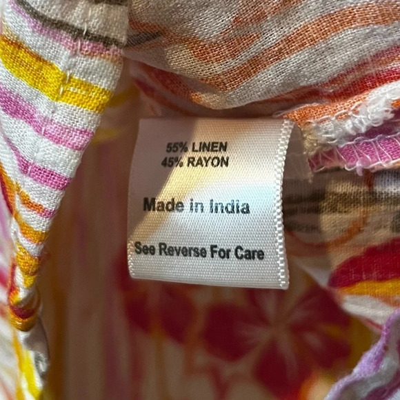 CORAL BAY Striped Beachy Linen Blend Button Down Blouse - Picture 9 of 10